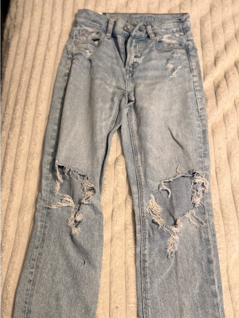 American Eagle Outfitters Light Blue Distressed Straight Leg Jeans